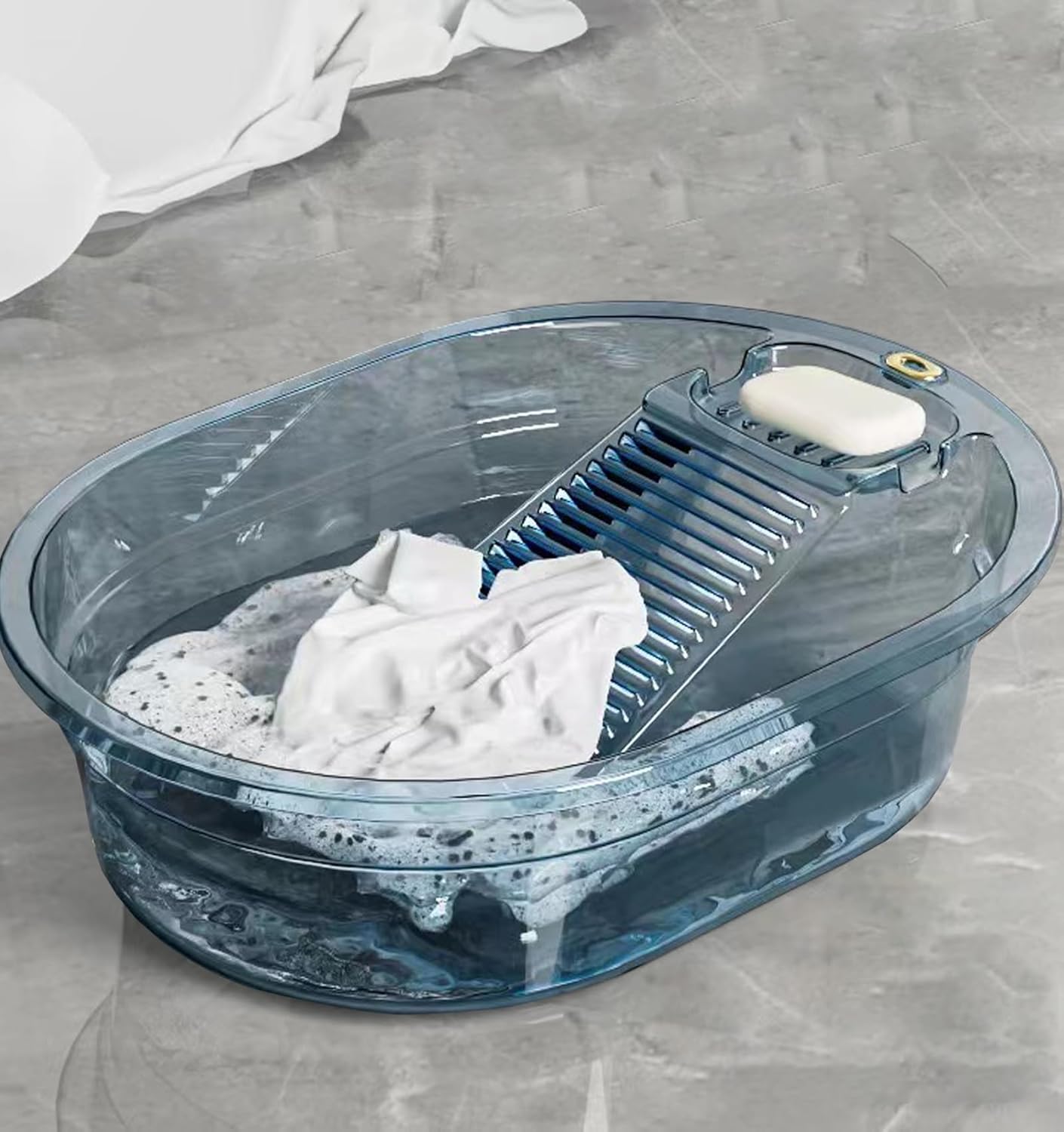 Portable Washboard Basin & All-in-One Laundry Basin Set - Heavy-Duty Wash Board for Hand Washing Clothes | Built-in Scrub Surface, washboard hand washing clothes for Camping, RV, Emergency Use 19 in Transparent Blue