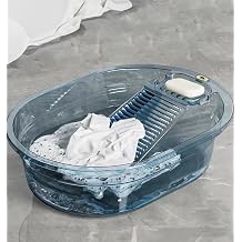 Washboard Basin for Hand Washing Clothes, 19.2" Laundry Washboard Basin with Built-In Washboard, Soap Holder & Carry Handles, Hand Wash Tub for Delicates, Baby Clothes, Apartment, Dorm, RV & Sink Use