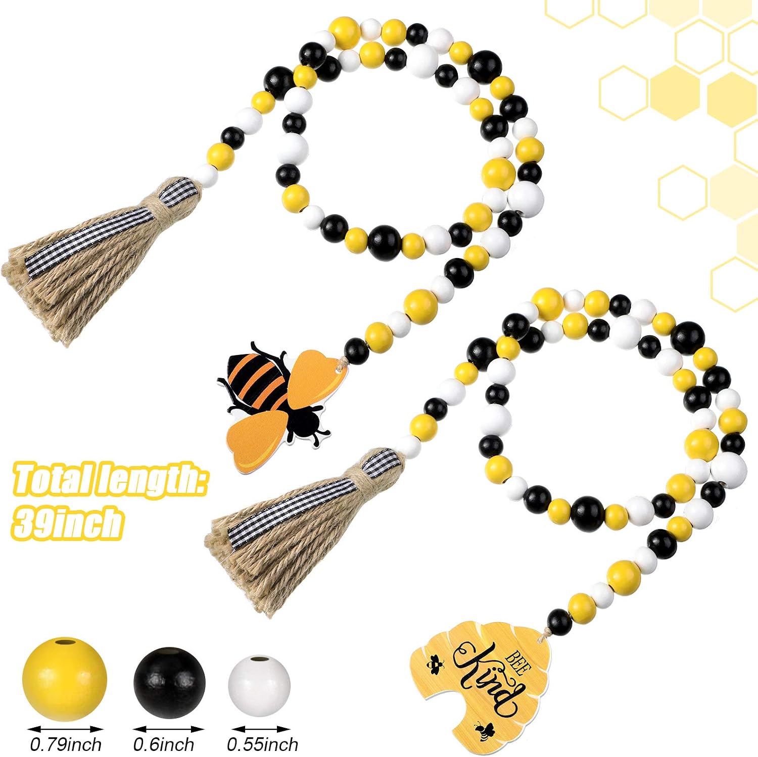 Jetec 2 Pcs Honey Bee Baby Shower Decoration Bee Garland with Tassels Rustic Farmhouse Wooden Honeycomb Bead Decor Summer Honeycomb Hanging Banner for Baby Shower Party Home Office Tray Shelf Displays