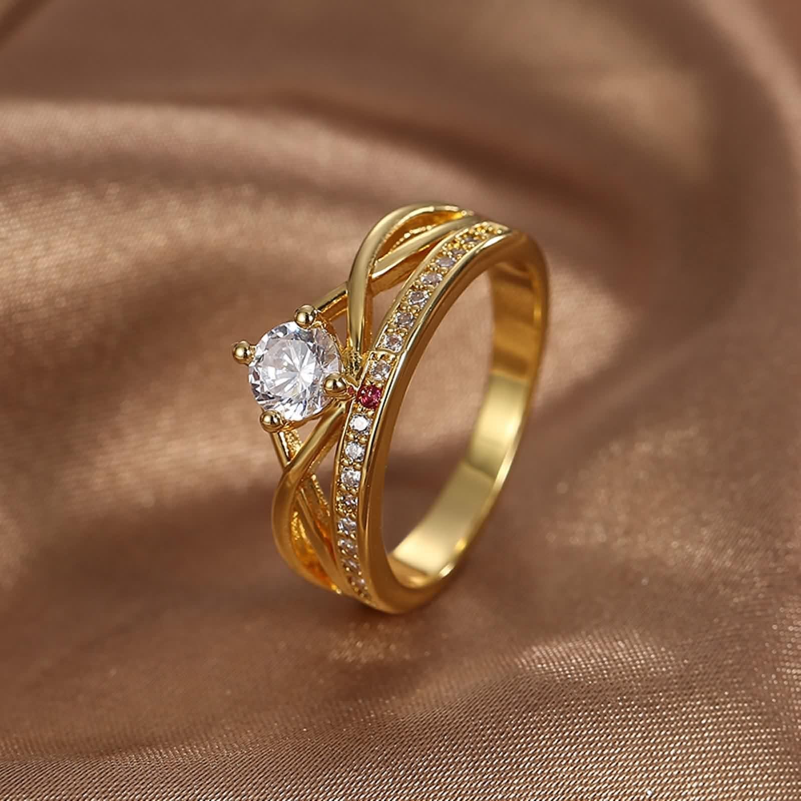 Anillos de oro amarillo de 18 quilates, elegantes y modernos