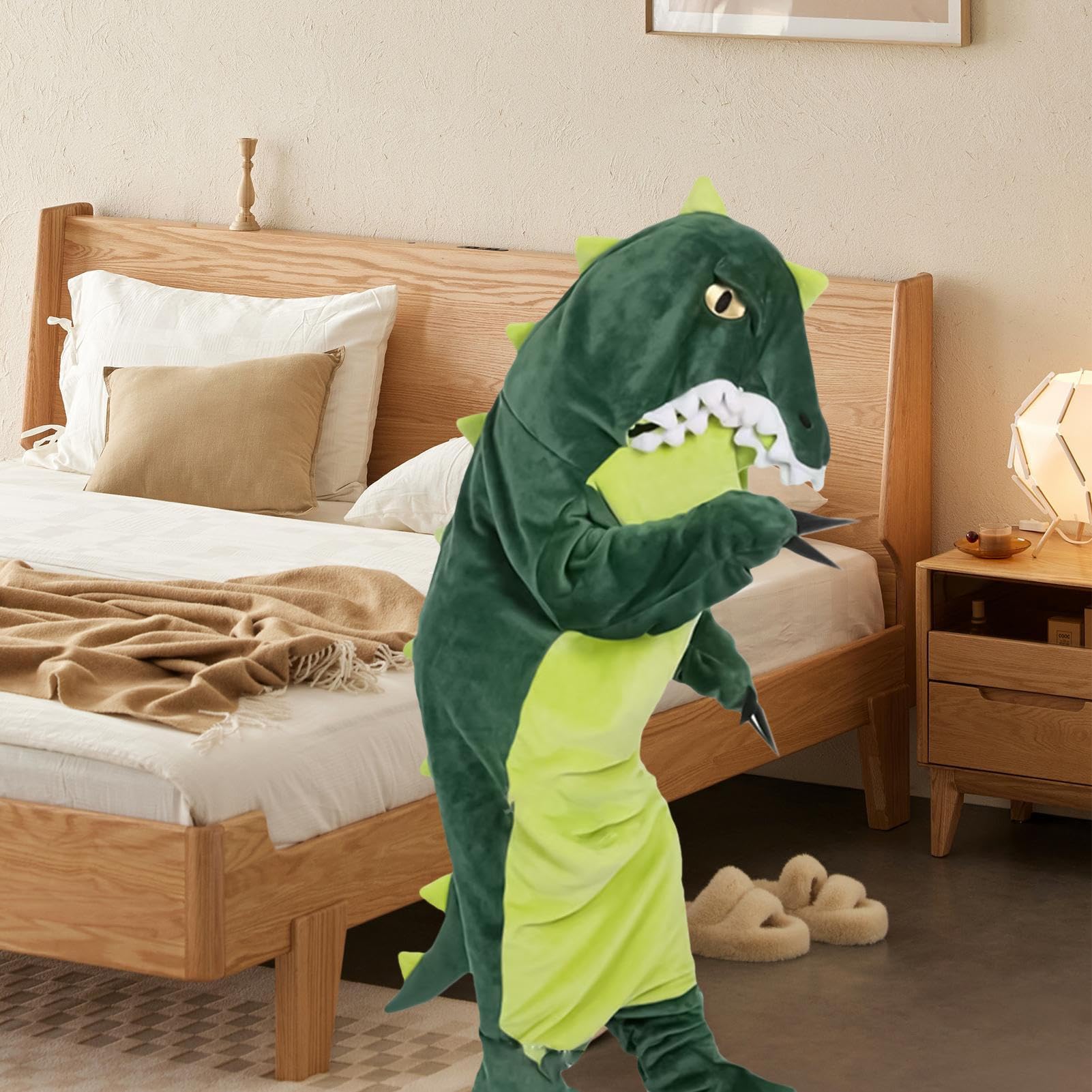 Piżama dinozaura, miękka flanelowa bielizna nocna - koc z kapturem dinozaura i jednoczęściowa piżama, dla kobiet mężczyzn chłopaka dziewczyny żony na Halloween Boże Narodzenie