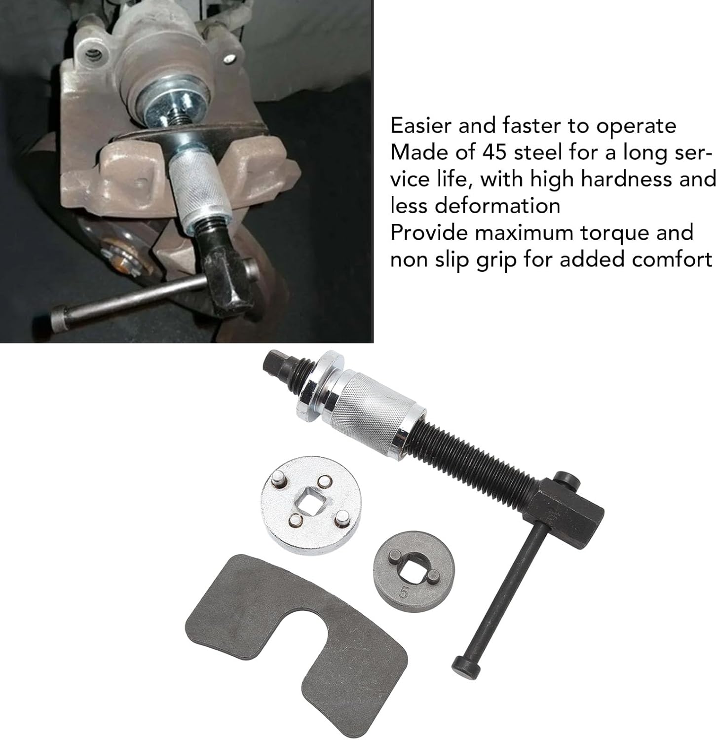 Disc Brake Piston Caliper Tool Set, 4Pcs 45 Steel Rewind Kit with 1.4in Adapter for European Japanese Car Brake Repair