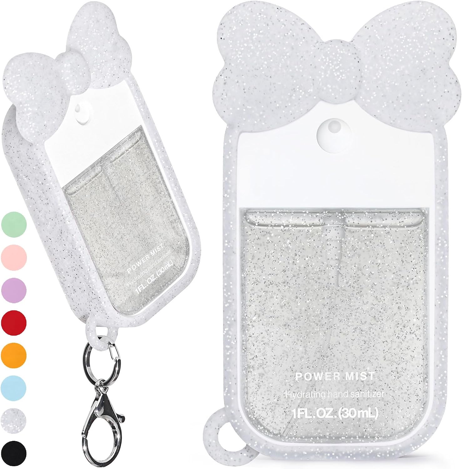 Silicone Bow Case Compatible with Touchland Hand Sanitizer Spray 1 oz (30 mL), Cute Holder with Keychain Clip, Gift for Girls