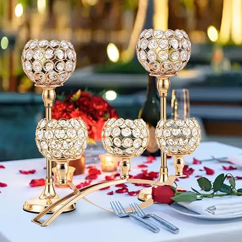 Miniatura 8 de VINCIGANT Juego de 3 portavelas dorados para centros de mesa de boda, portavelas de té candelabros con 3 brazos para chimenea, decoración del hogar,