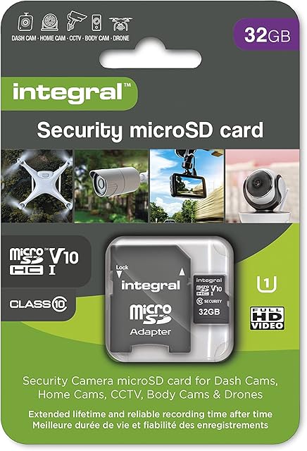 Integral Micro SD Security Card 32GB for Dash-Cams, Home Cams, CCTV, Body Cams and Drones. Extended lifetime and reliable recording time after time with High Endurance