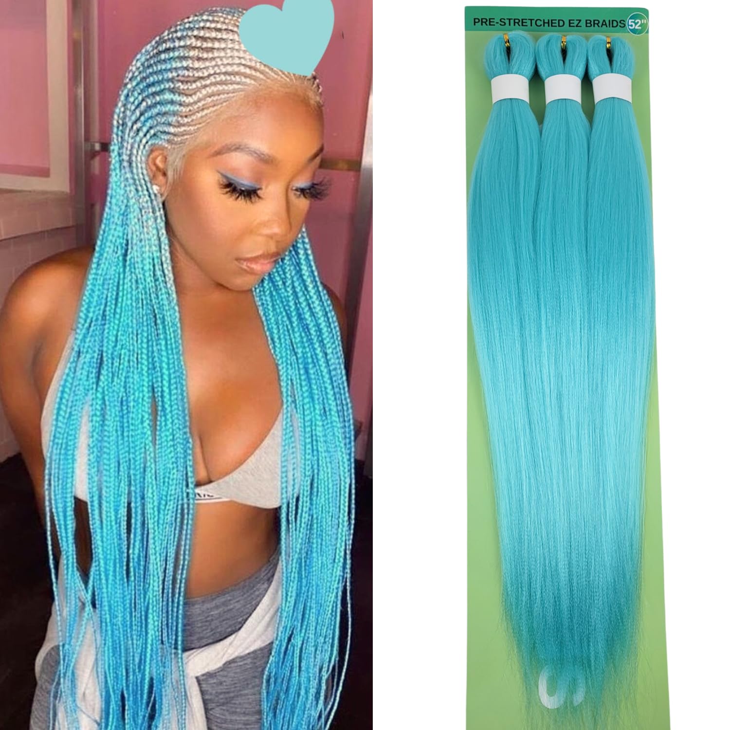 Amazon.com : Bright Pastel Aqua Blue Braiding Hair Pre stretched