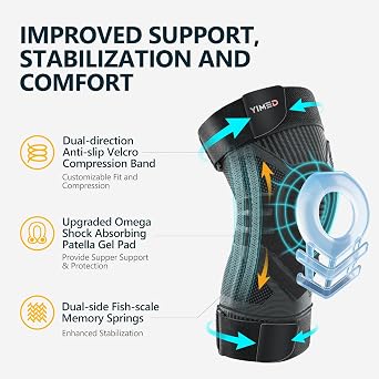 Knee Brace for Knee Pain with Side Stabilizers & Patella Gel Pad, S/M