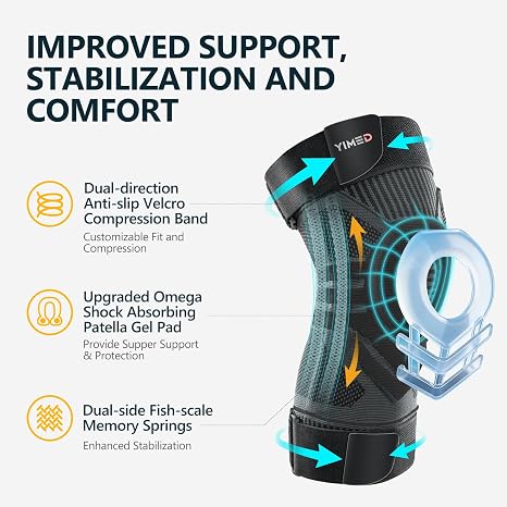 Knee Brace for Knee Pain with Side Stabilizers & Patella Gel Pad, S/M