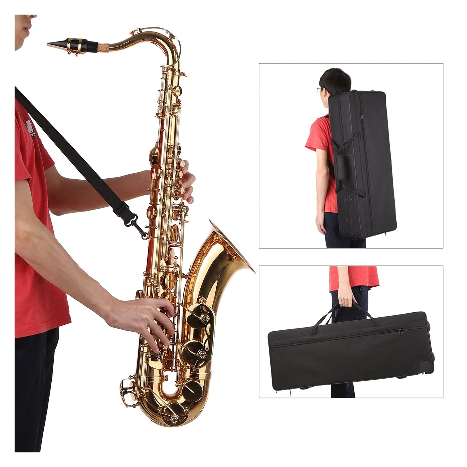 BB B-Flat Tenore Sassofono Sassofono Sax Placcato Oro con Bocchino con Custodia per Cravatta per Cinghia per Cinghia di Pulizia Spazzola per Principianti Sassofono Studenti