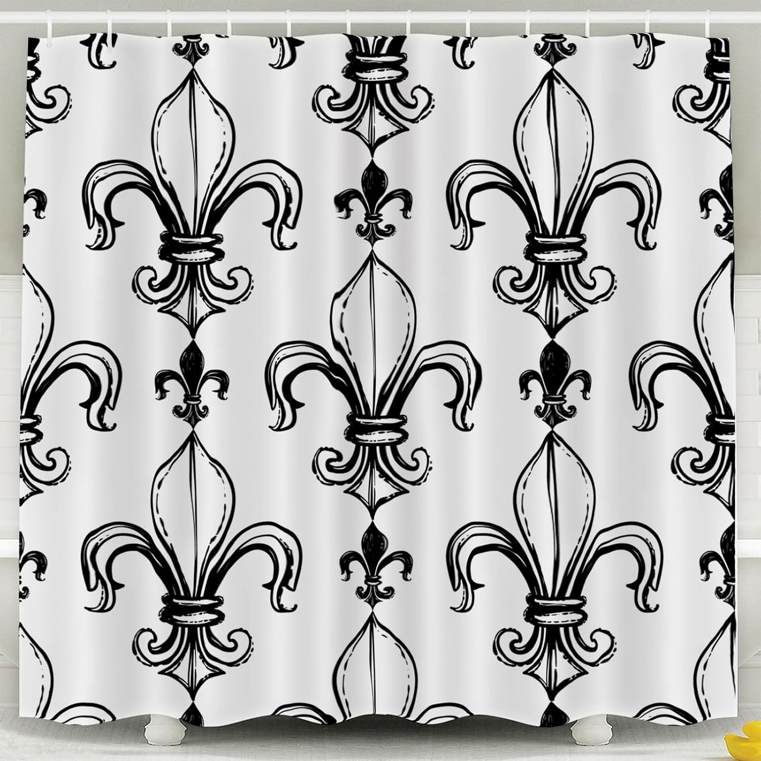 CAPSCEOLL Fleur De Lis Shower Curtain Set,Monochrome Flower Black and White Shower Curtain for Bathroom Decor,Standard Shower Curtain for Bathtub,Waterproof Washable Fabric Shower Curtain,66x72