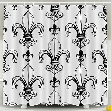 CAPSCEOLL Fleur De Lis Shower Curtain Set,Monochrome Flower Black and White Shower Curtain for Bathroom Decor,Standard Shower Curtain for Bathtub,Waterproof Washable Fabric Shower Curtain,72 X 72