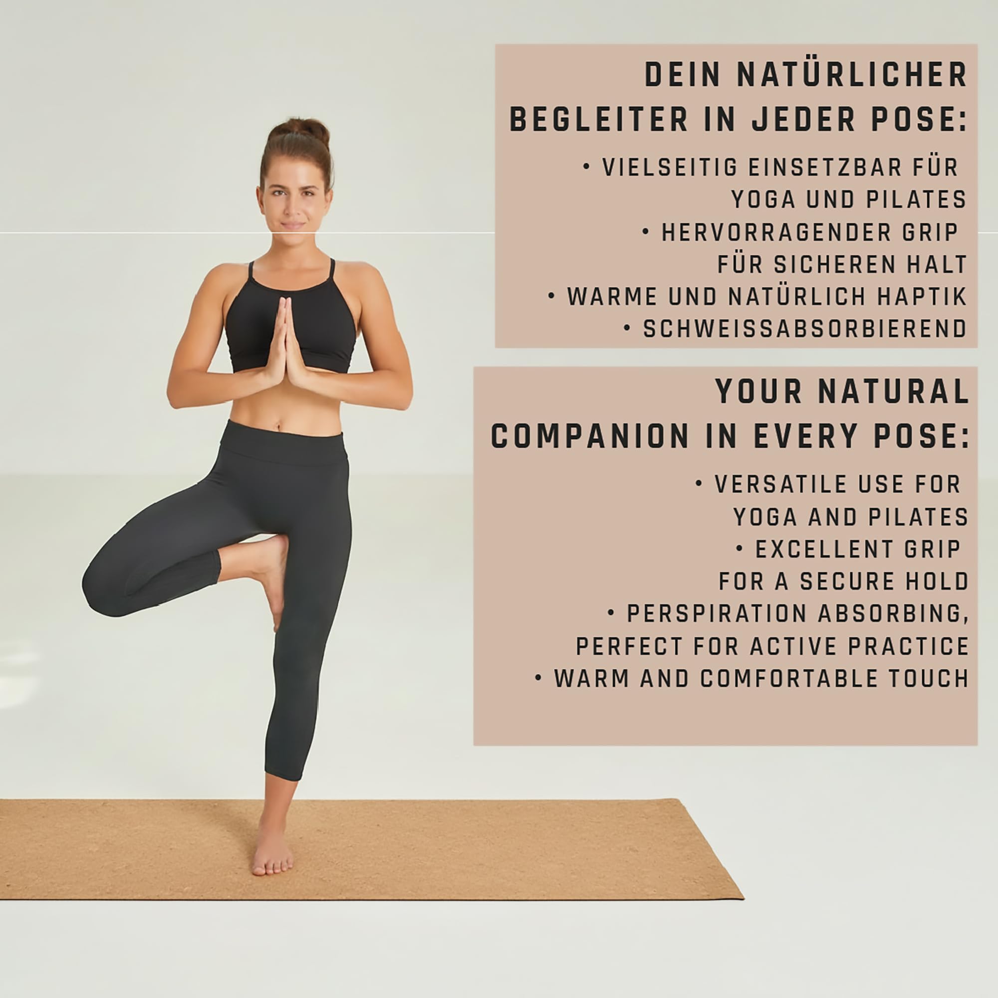Schildkröt Kork Yogamatte 4mm | Naturkork & Naturkautschuk, Rutschfest, Hygienisch & antistatisch, Inkl. Yogagurt