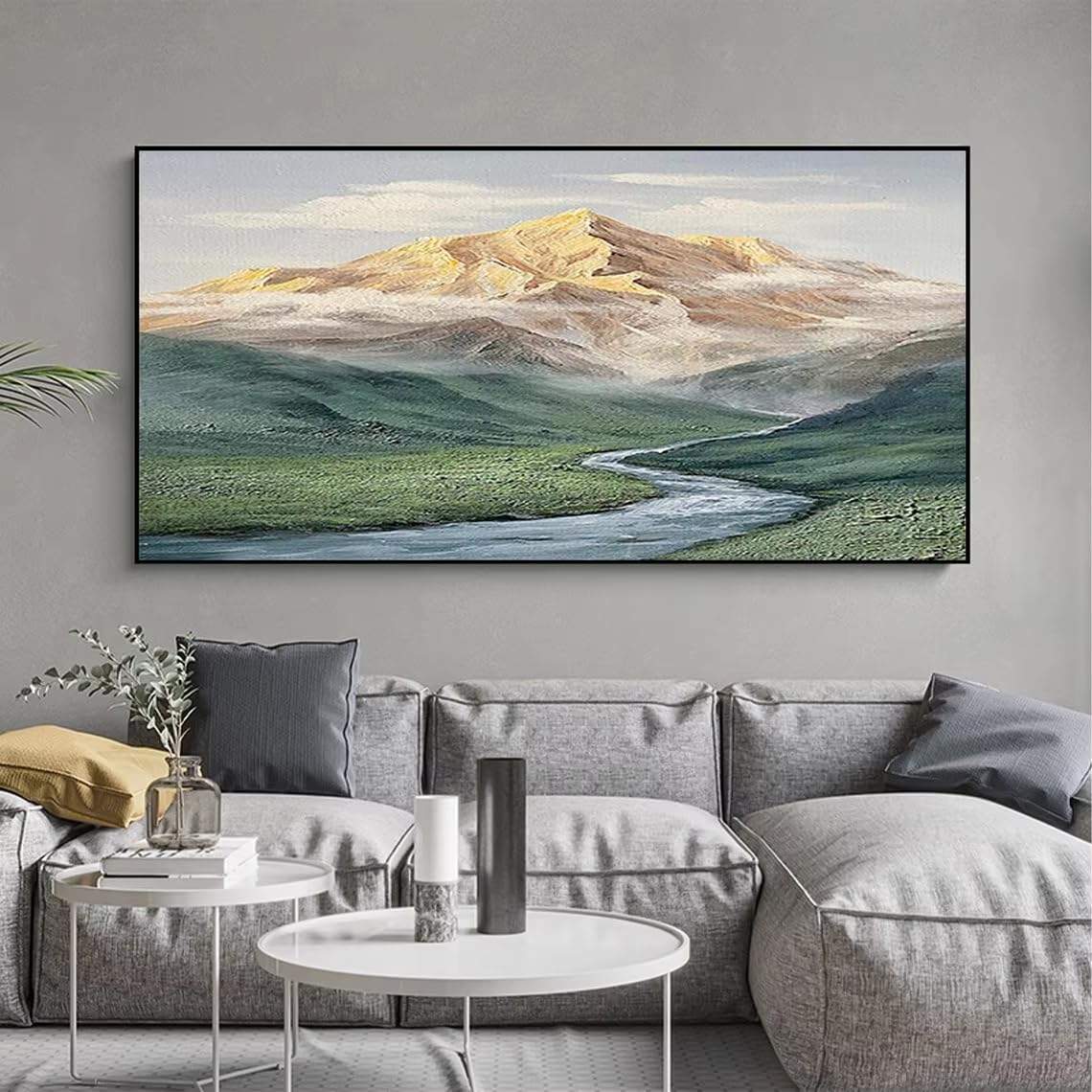 IHHGNB Abstract Mountain Painting on Canvas Green Landscape Painting Large Canvas Prints Wall Art for Living Room Home Decor(60x120cm(24x47in)/No frame)