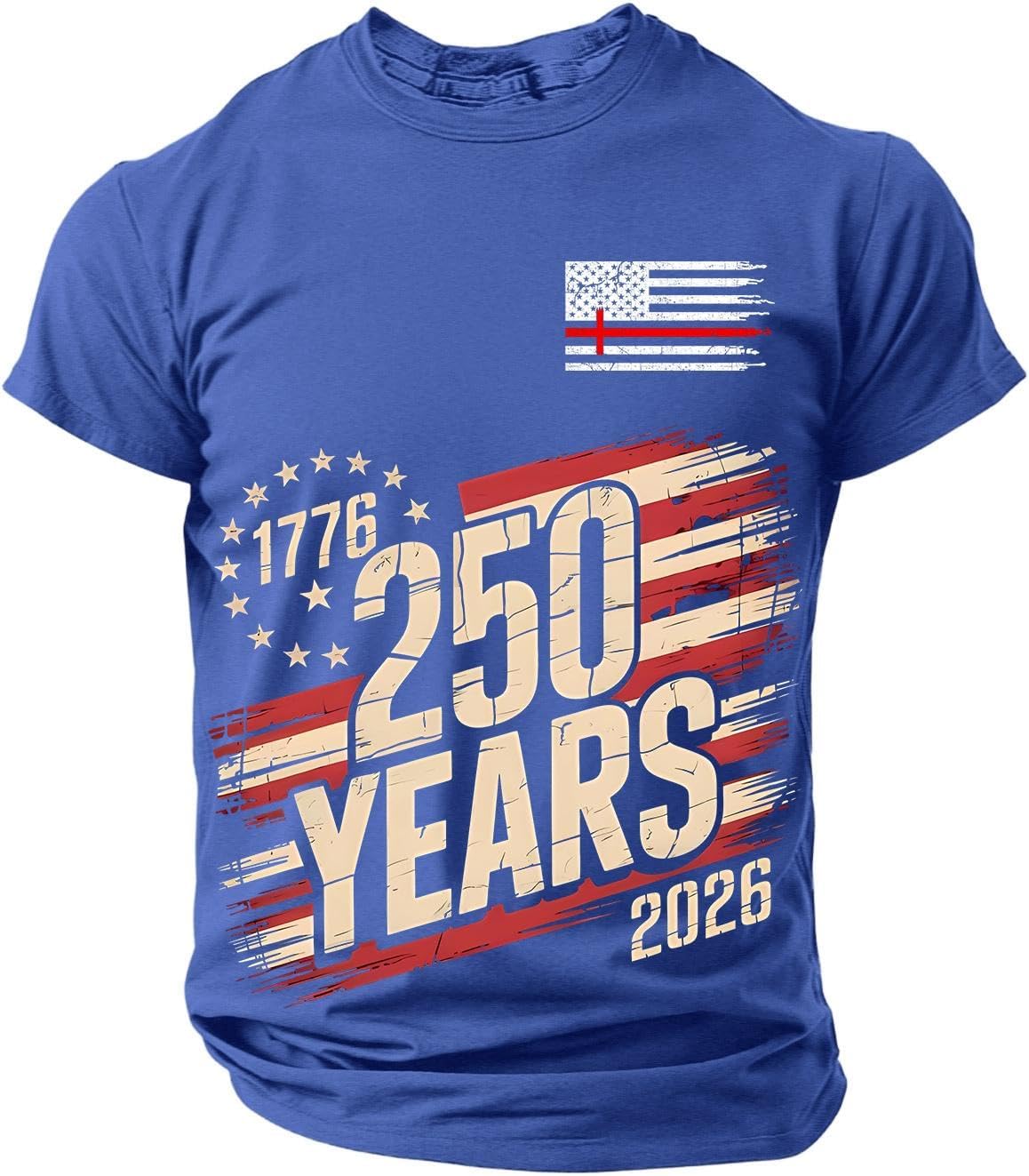 RTRDE Men's 250 Anniversary USA Tee Shirt Short Sleeve 1776-2026 Flag Print Casual Summer T Shirt, M-3XL