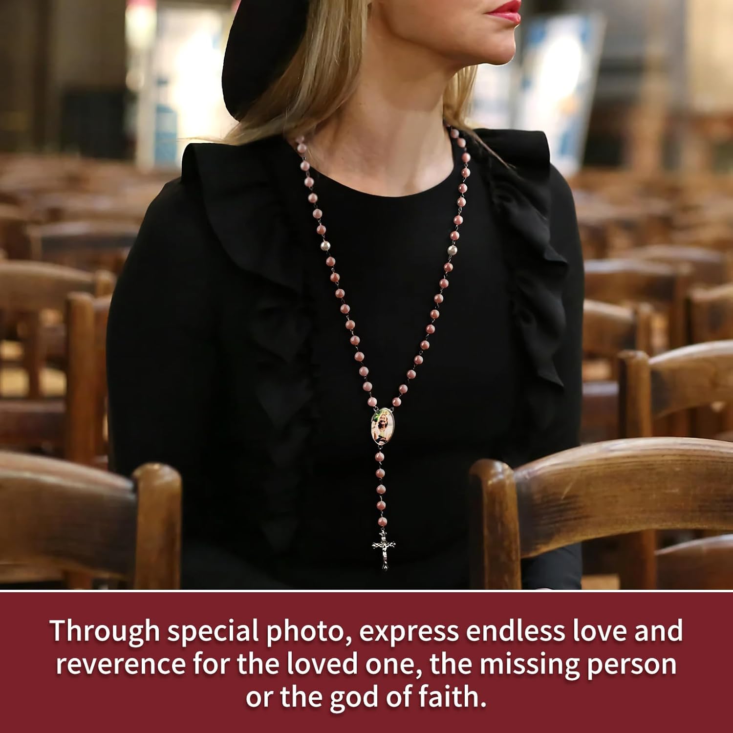 Personalized Photo Rosary Beads Necklace, Memorial Necklace for Women, Christian Cross Necklace, Catholic Necklace with Custom Photo, Prayer Gift, Memorial Gift, Mother's Day Gift, Birthday Gift - Image 5