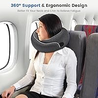 Vista 6 de Almohada para el Cuello de Avión, Espuma Viscoelástica 100% Pura, Almohada de Viaje para el Cuello, Soporte para el Cuello de Viaje, Diseño