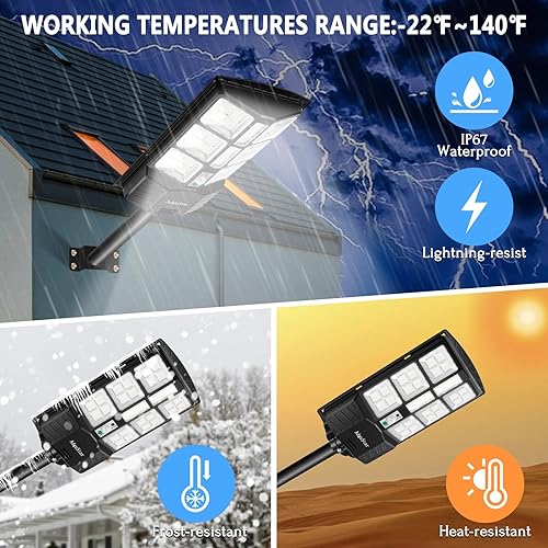 Miniatura 4 de Adgustar Luz solar de calle impermeable para exteriores, 600 W, 30000 lúmenes, para estacionamientos comerciales, sensor de movimiento del atardecer