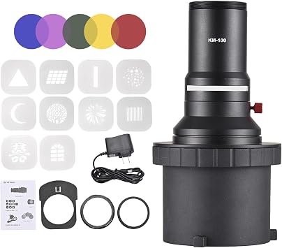 Andoer Optical Conical Snoot Bowens Mount Flash Projector Attachement Spotlight Snoot Photography Video Artist Modelling Shape Light Accessories with 5pcs Color Filters 10pcs Graphics Cards