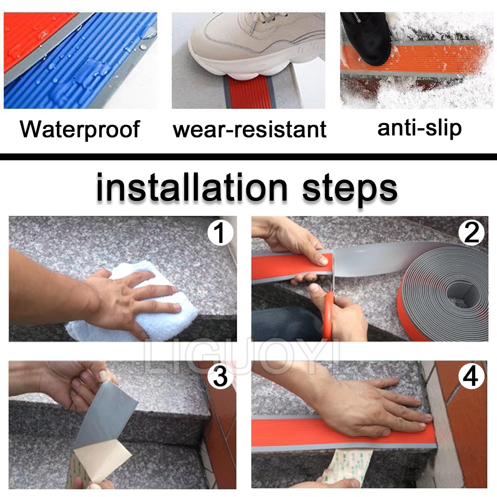 Cinta antideslizante para bordes de escaleras, borde adhesivo de alta tracción, almohadilla de goma para uso en interiores y exteriores, protector de escalones de seguridad autoadhesivo, longitud de 5
