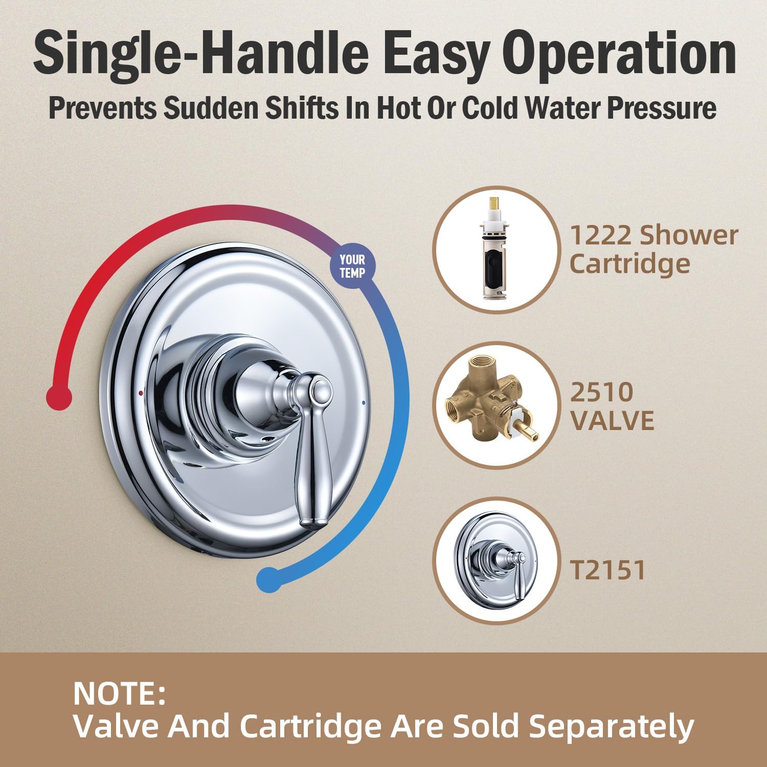 Replacement for Moen T2151 Brantford Posi-Temp Valve Trim Kit, Pressure Balancing Tub and Shower Lever Handle，Chrome