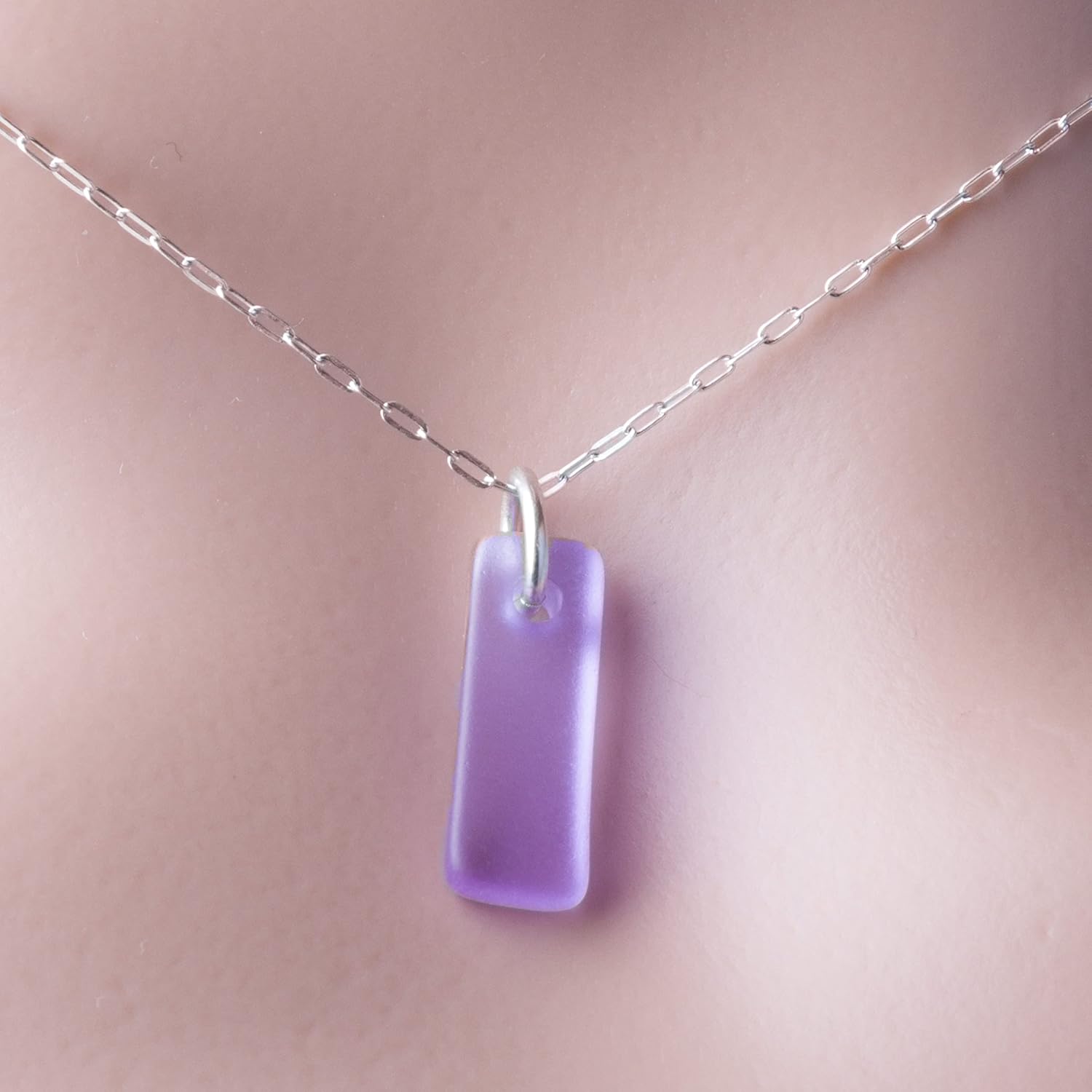 Murmur Pendant, Sterling Silver Chain, Handmade Cultured Sea Glass Necklace