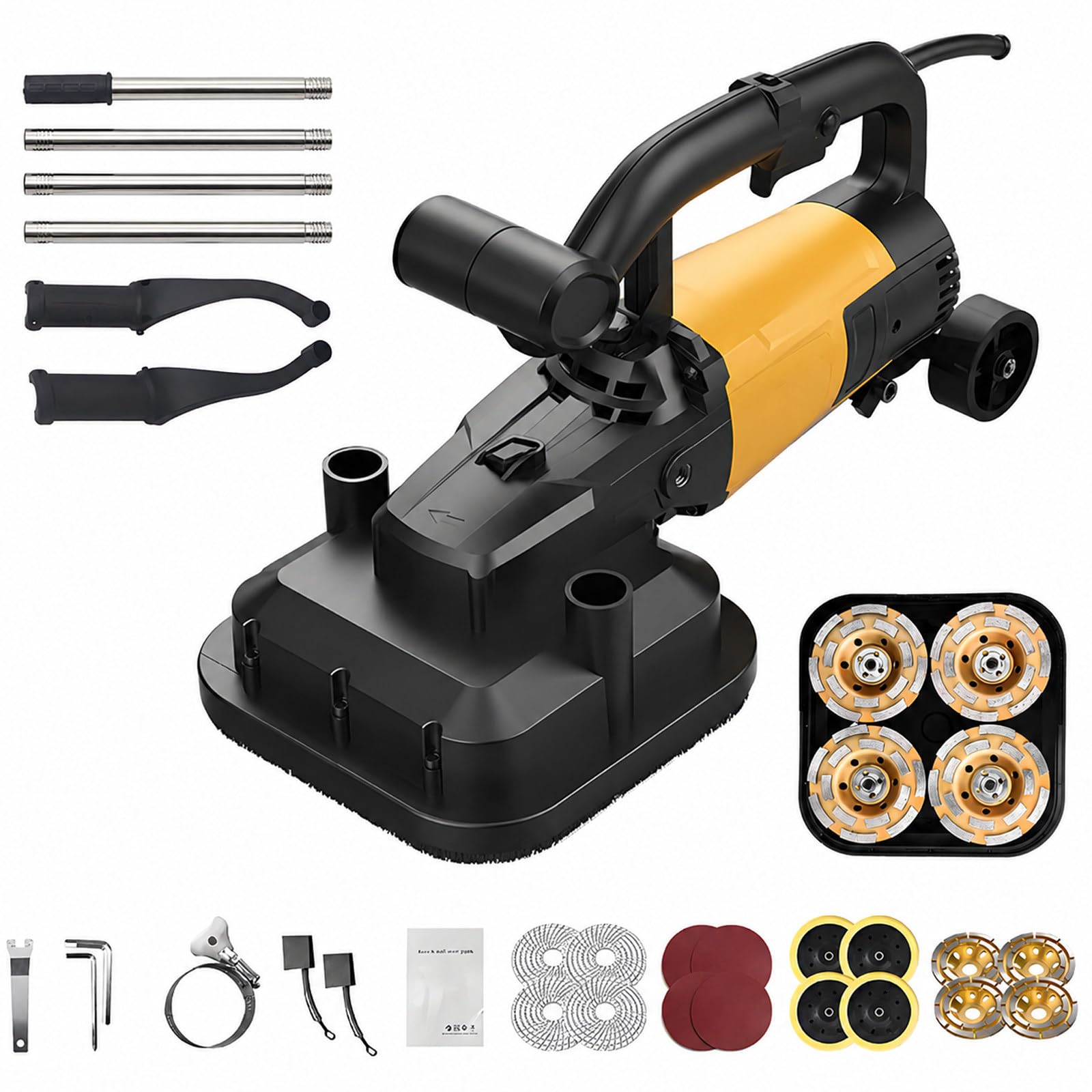 vnmudzeo 3800W 4-Wheel Concrete Grinder,6-Speed(0-4800 RPM),Electric Floor Grinding Machine,for Concrete, Stone, Epoxy and Paint Removal Kit1