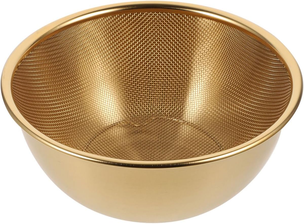 Stainless Steel Rice Strainer and Drainer Basket Set 2pcs 24Cm Gold Fine Mesh Food Strainers for Kitchen Vegetable Washing and Fruit Rinsing