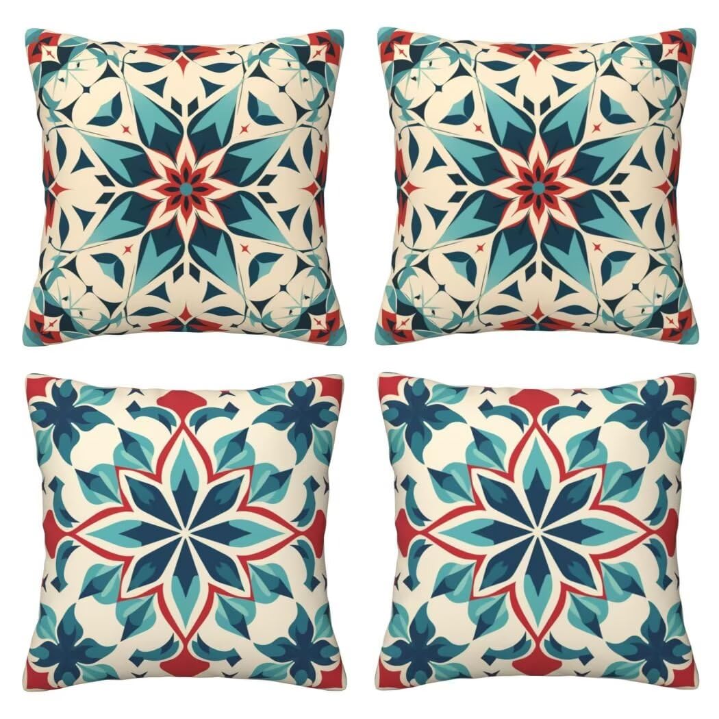 Aksamitna poszewka na poduszkę 80x80 cm Zestaw 4 poszewek na poduszki zielona turkusowa dekoracyjna kwadratowa poszewka na poduszkę geometryczne kwiaty poduszki na sofę do ławki, łóżka, krzesła