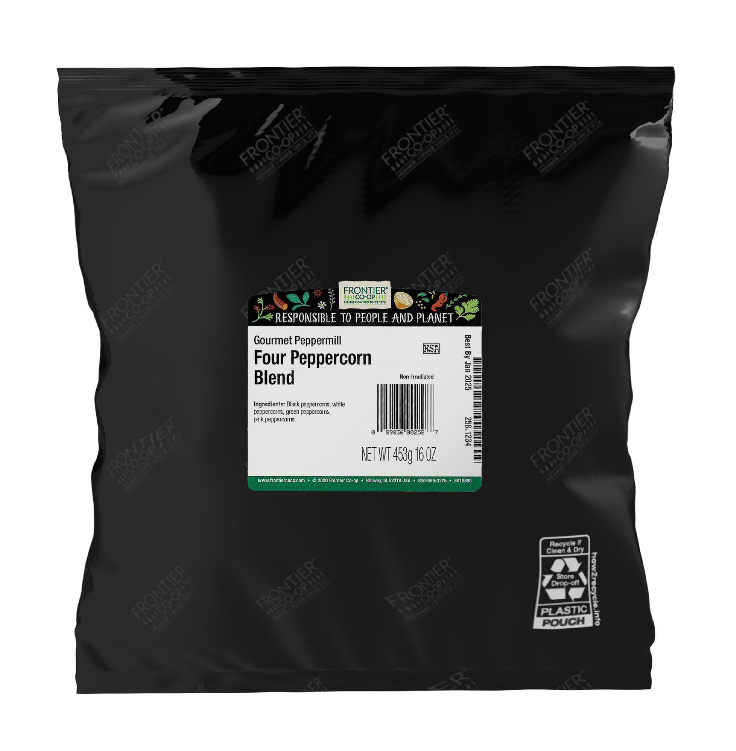 Frontier Co-op Peppermill, Gourmet Four Peppercorn Blend - Salt Free, Kosher | 16 Ounce (Pack of 1)