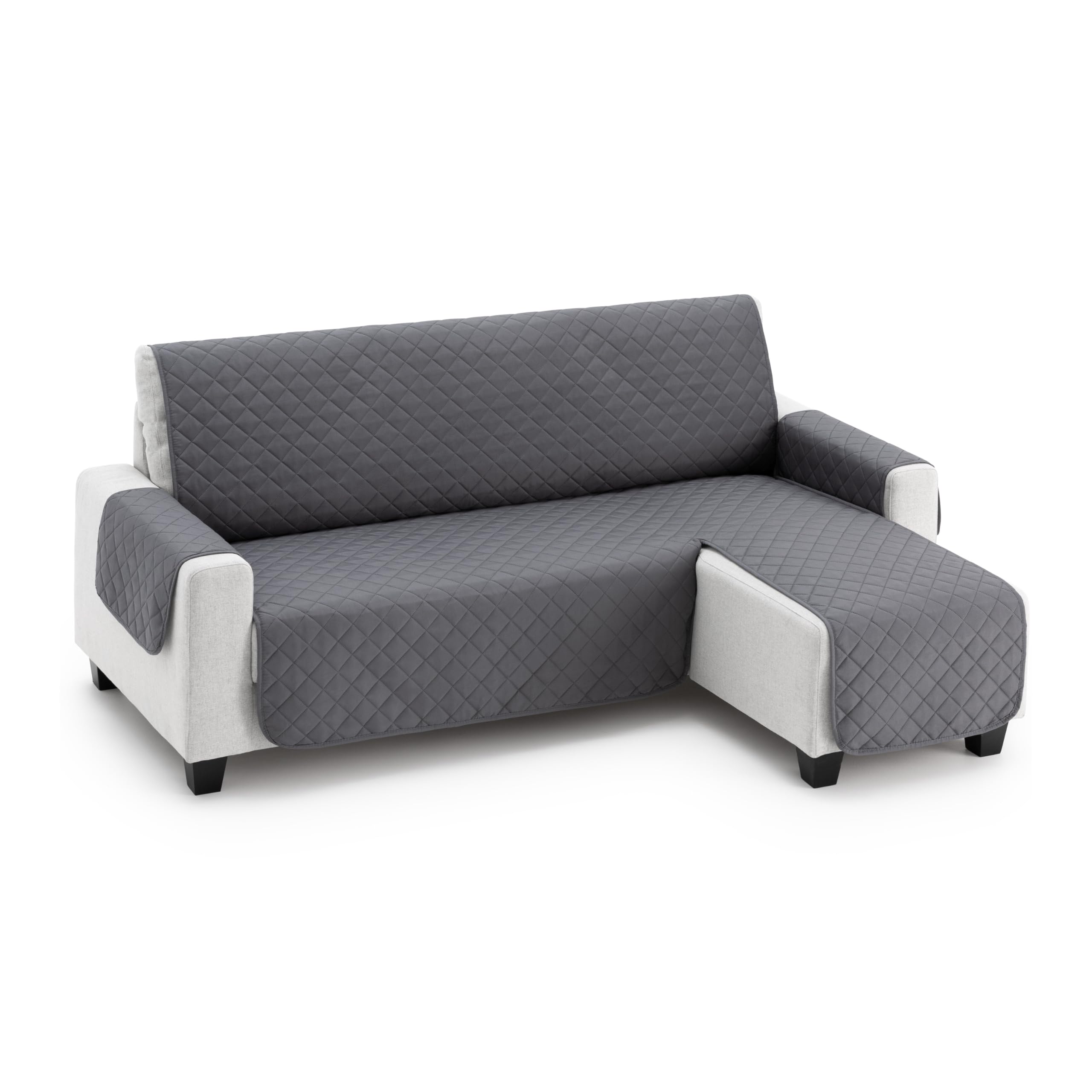 Funda Cubre Chaise Longue Acolchada Due 200 cm, Brazo Derecho, Color Gris, Protector de Sofá Universal, Tacto Suave y Resistente, Ideal para Mascotas, Fabricada en España OEKO-TEX STANDARD 100
