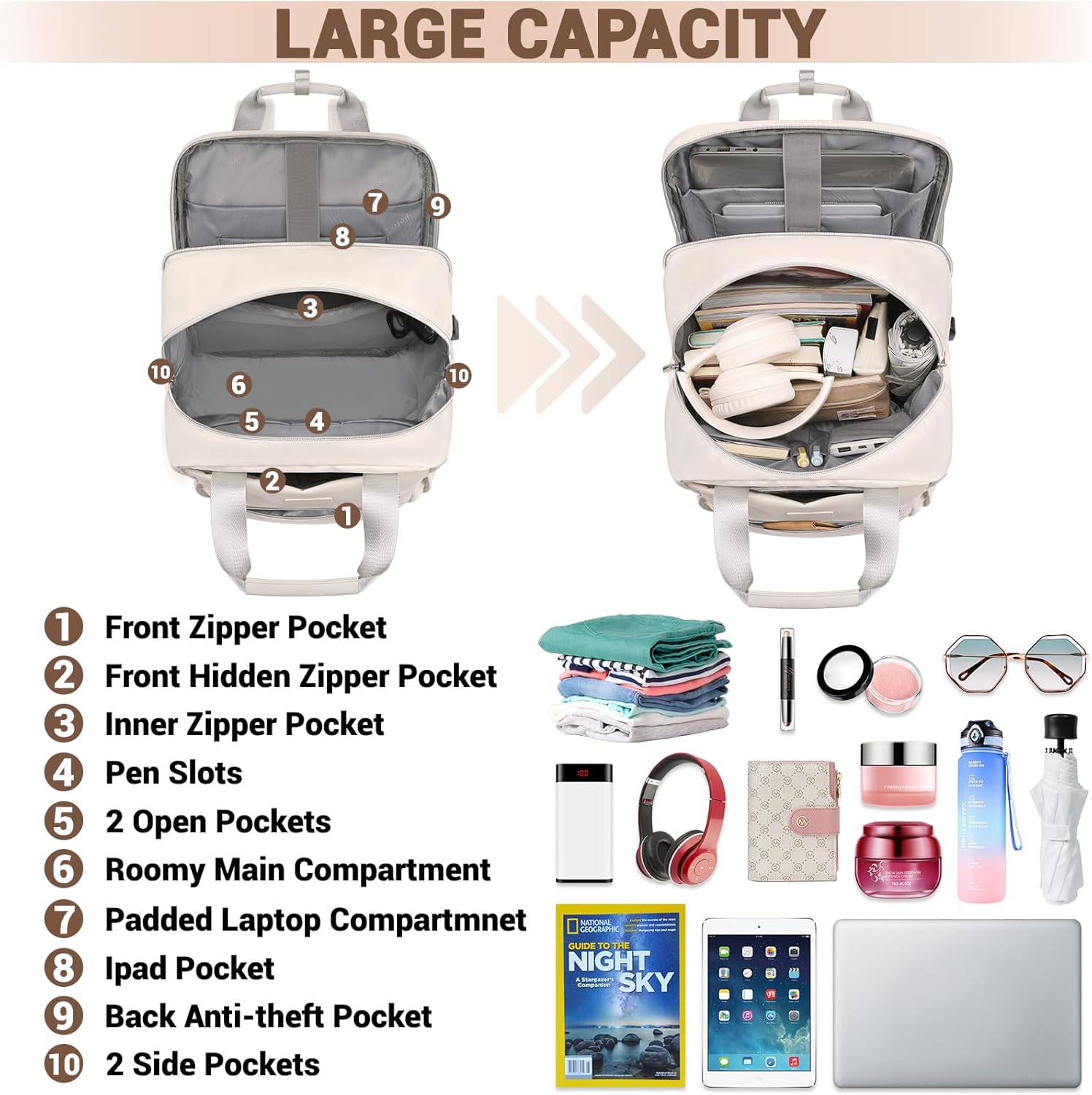 Jiefeike Travel Backpack for Women,15.6 Inch Laptop Work Business Flight Approved Backpacks with USB Port,Large Water-Resistant Computer Back Pack Anti-theft Nurse Teacher Bag College School Bookbag