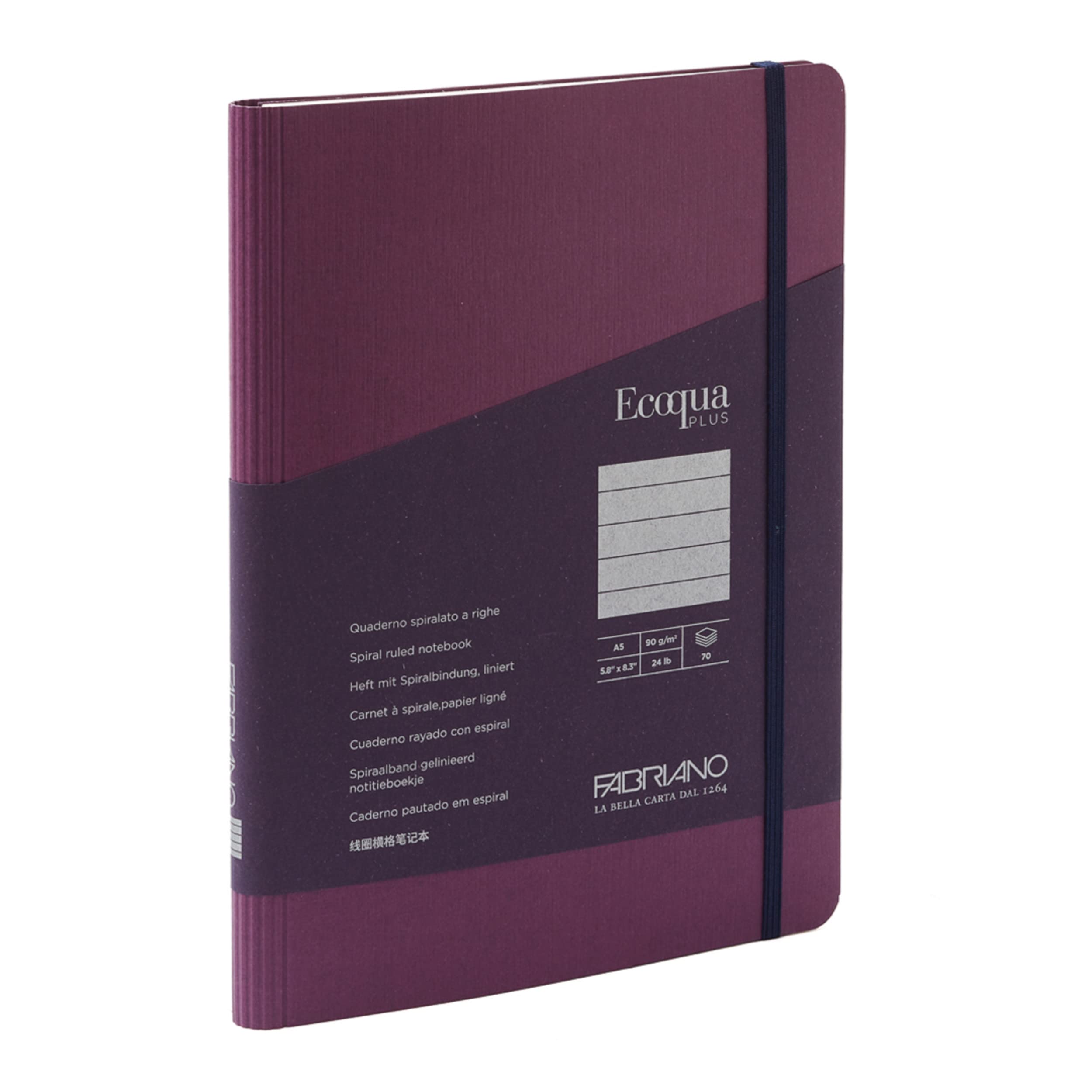 FabrianoEcoqua Plus 14.7 x 21.1 cm A5 Ruled Hidden Spiral Notebook - Wine Red