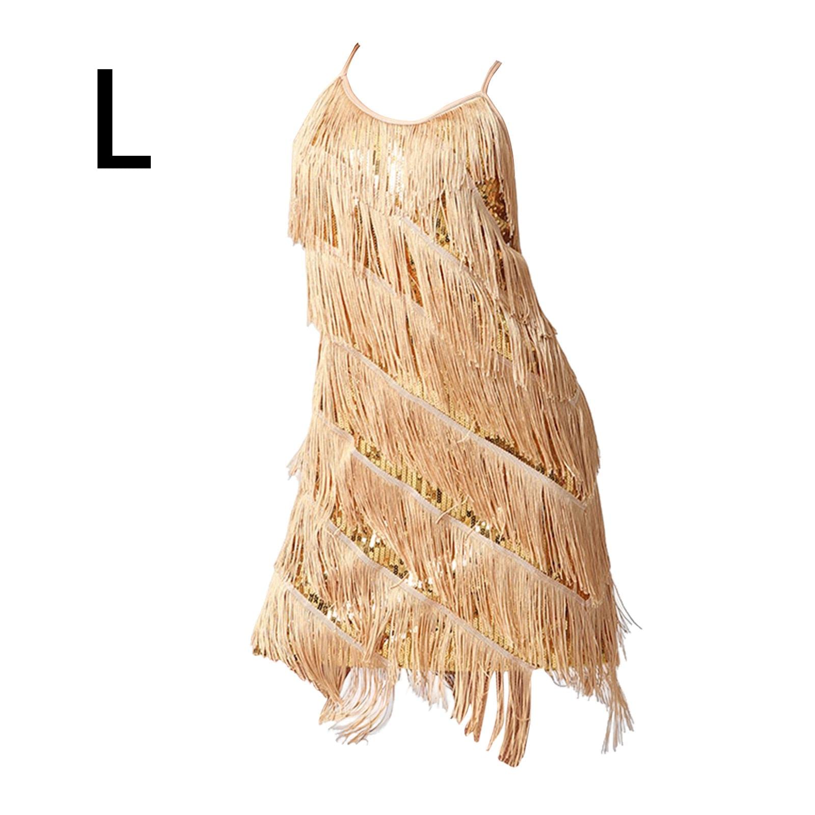 Kleid für Damen, Lateinamerikanisches Tanzkleid Im Stil Der 1920er Jahre, Tanzbekleidung mit Fransen Und Quasten, Perfekt für Club, Party Und, l
