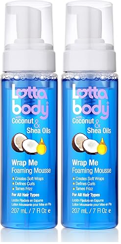 Miniatura 10 de Lottabody Mousse para rizos espumosos de aceite de coco y karité Wrap Mousse, crea envolturas suaves, mousse para cabello rizado, define rizos