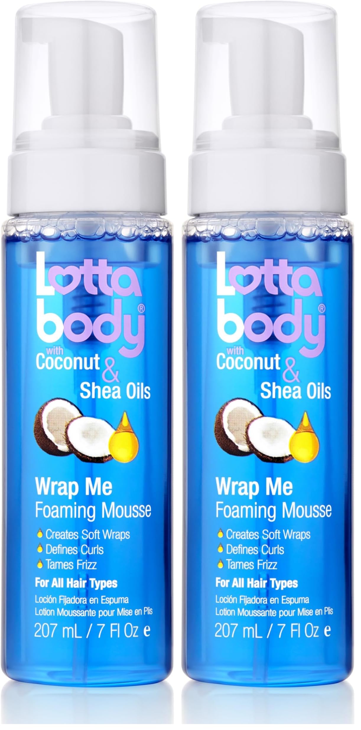 Lottabody Coconut Oil and Shea Wrap Me Foaming Curl Mousse, Creates Soft Wraps, Hair Mousse for Curly Hair, Defines Curls, Anti Frizz, 7 Fl Oz (Pack of 2)