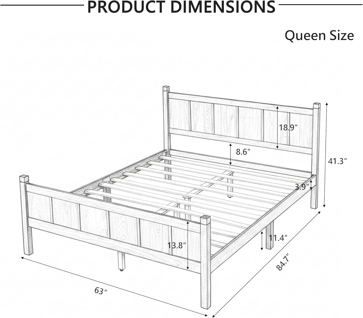 LUMISOL Queen Size Flat Panel Bed with Headboard and Footboard, Minimalist Modern Platform Bed with Wood Grain Finish, Farmhouse Style Bedframe with Under Bed Storage, Light Walnut