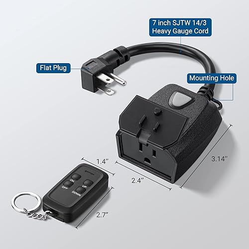 Miniatura 8 de DEWENWILS Atenuador para exteriores para luces de cadena, interruptor atenuador remoto, enchufe atenuador resistente a la intemperie, rango de 100