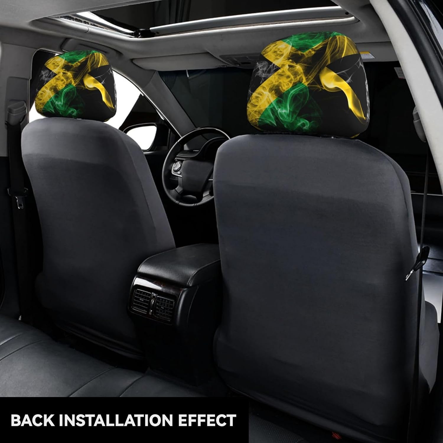 2 Pcs Jamaica Flag Headrest Covers,Cute Funny Car Headrest Protector Seat Cover Accessories Universal Fit for Cars Truck SUV Van