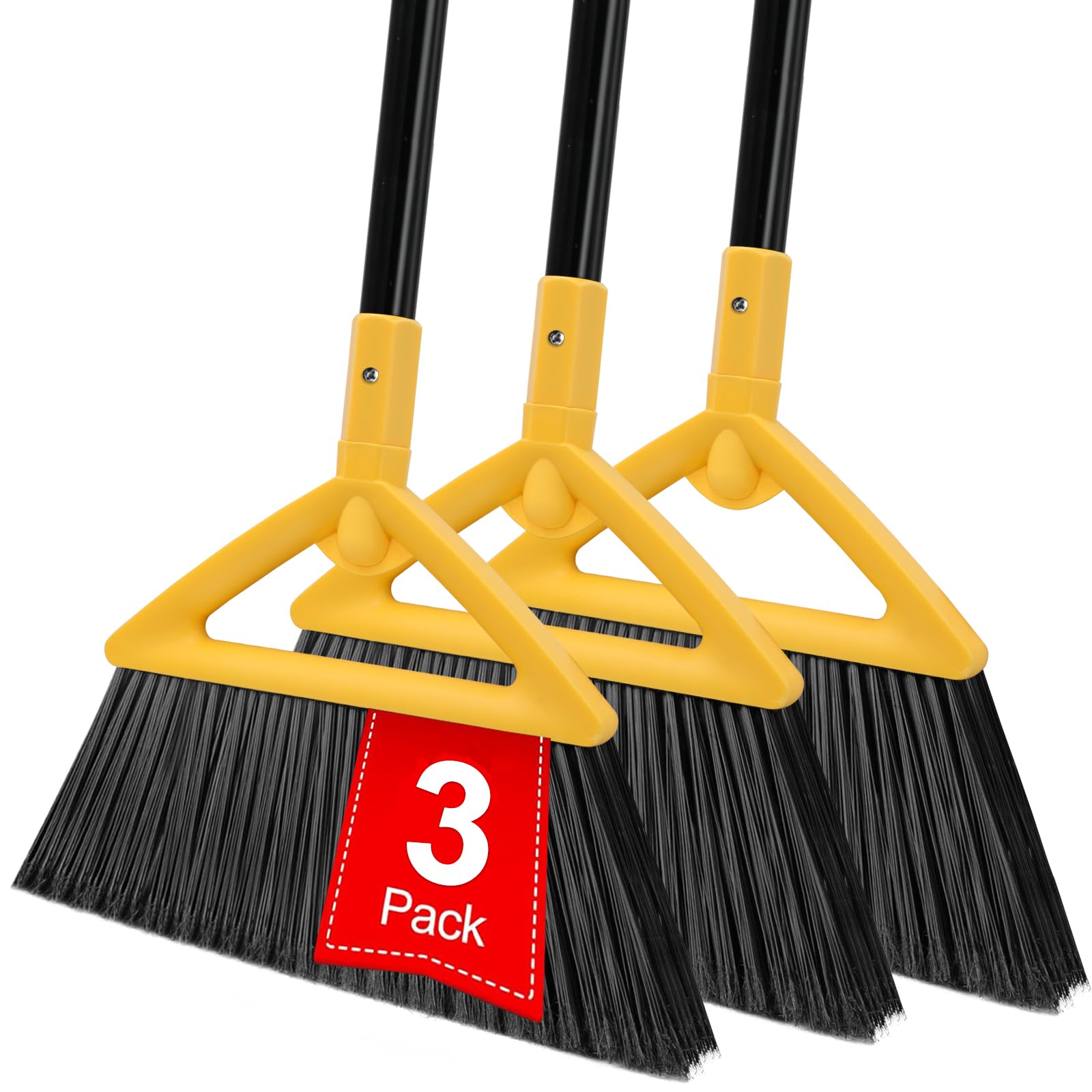 Heavy Duty Yellow Angle Broom with Long Handle - 3 Pack