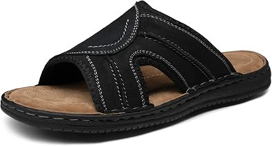 Jousen Mens Leather Sandals Outdoor Slides | Open Toe,Slip On,Arch Support,Fisherman,Walking,Beach,Summer,Retro