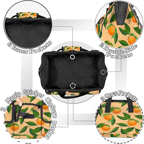 Miniatura 5 de Bolsas de herramientas de boca ancha naranja para hombres y mujeres de 14.8 pulgadas, bolsa de herramientas naranja bolsa organizadora de