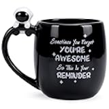 Lavezee Sometimes You're Forget You Are Awesome Ceramic Mug with Handle, 16 Ounce Large Coffee Tea Cup Mugs Gift, Black