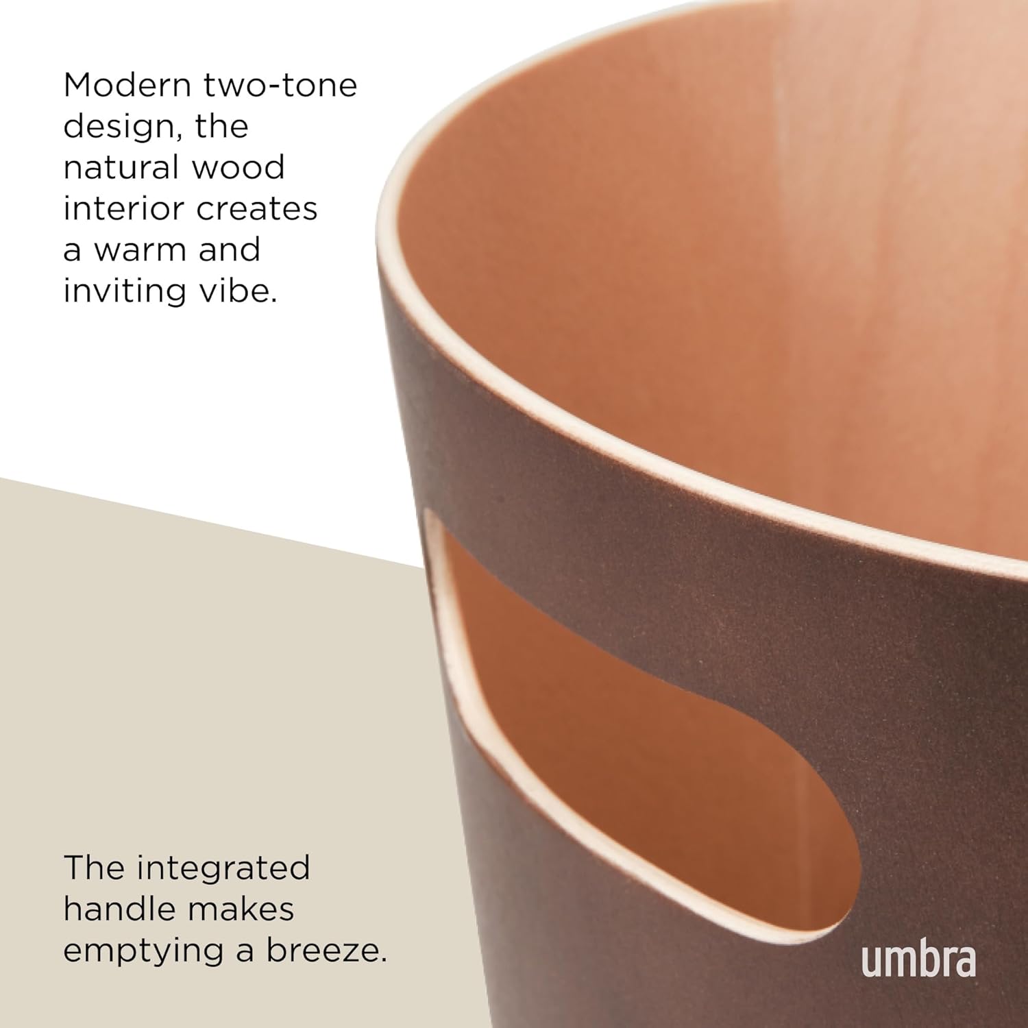 Umbra Woodrow 2-Gallon Modern Wooden Trash Can Wastebasket, Attractive Bin for Garbage or Recycling, Suitable for Home or Office, Espresso/Natural