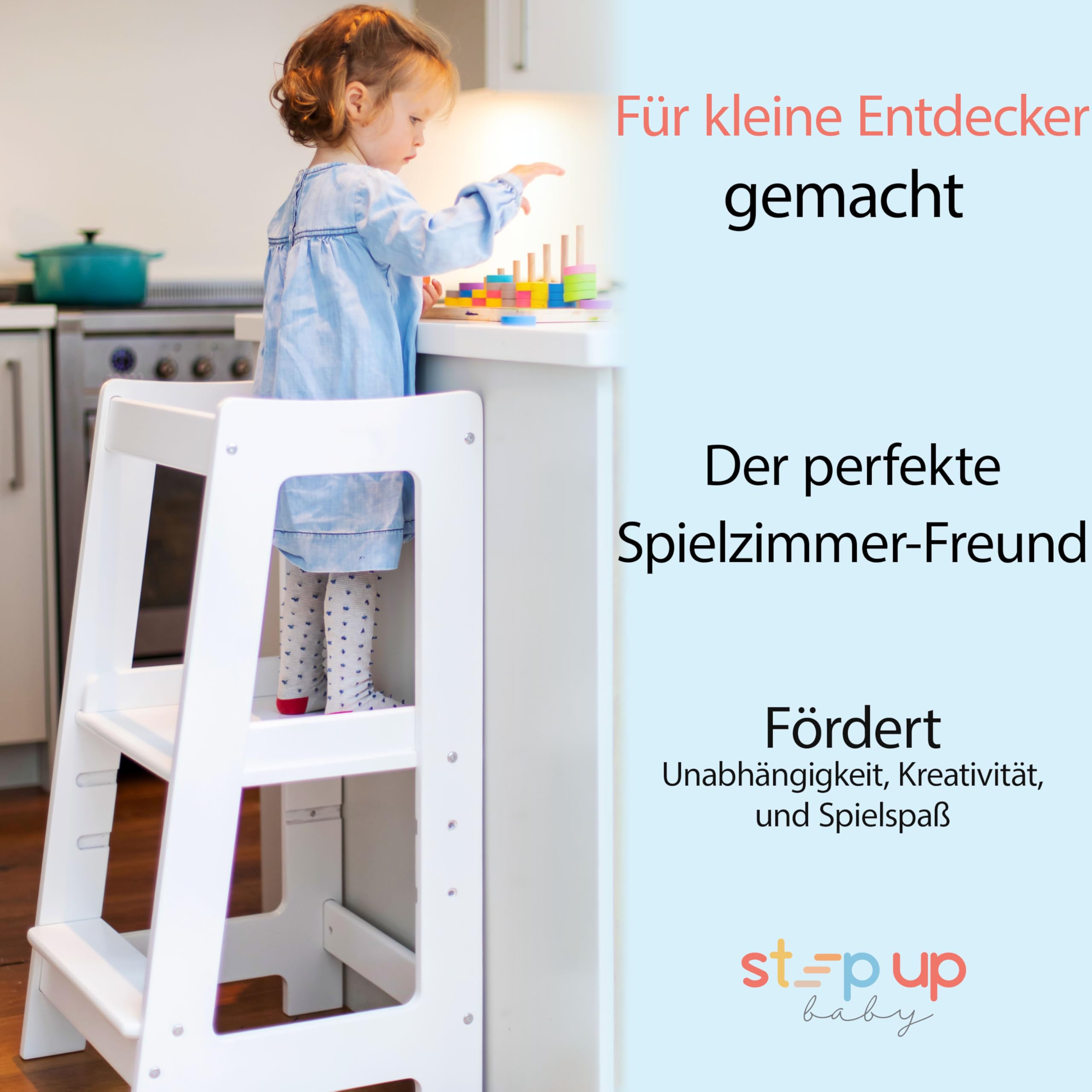 Montessori Lernturm ab 1 Jahr Höhenverstellbar Kinder Tritthocker Weiss
