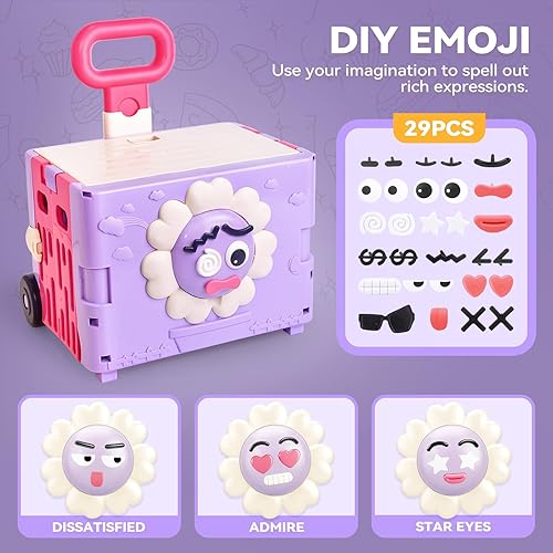 Miniatura 4 de Juego de comida de juego de simulación para niños, juego de cocina - 45 juguetes de corte 3 en 1 para niños con carrito de almacenamiento plegable