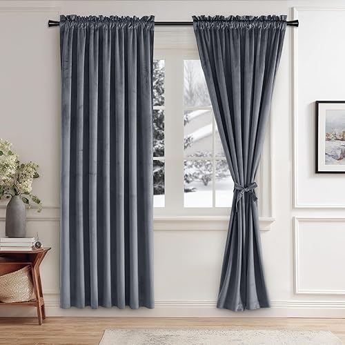 Miniatura 34 de Cortinas de terciopelo JIUZHEN, cortinas opacas suaves de terciopelo retro para dormitorio, cortinas elegantes con reducción de ruido y Rosa