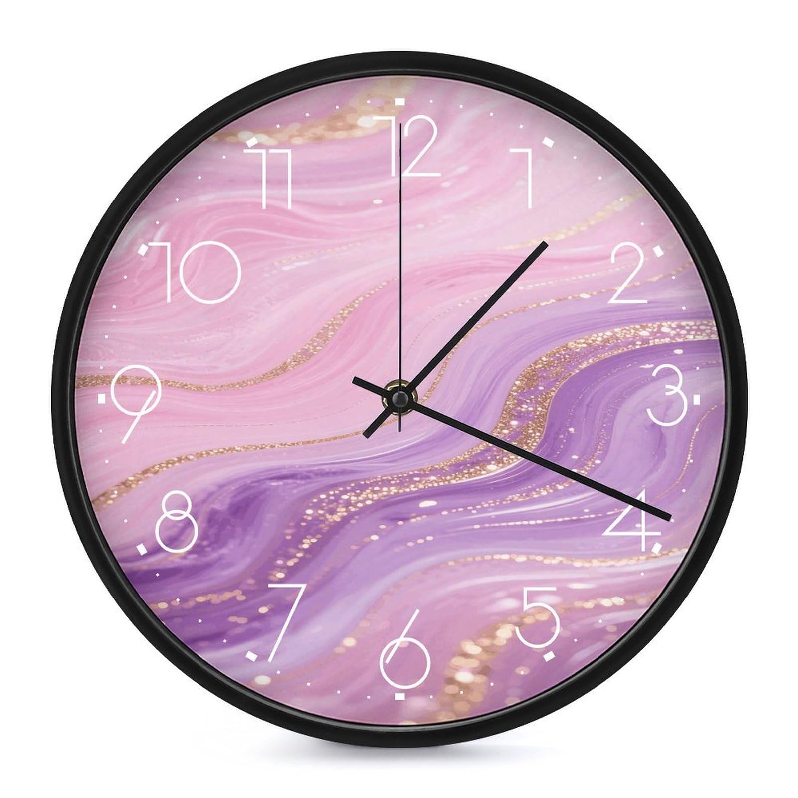 Horloge murale en marbre tendance classique ronde rose violet finition soignée