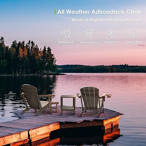 Miniatura 5 de GREENVINES Adirondack - Sillas con otomana  Juego de 2  Grano de madera  Plegable  Reposapiés retráctil  Plástico HDPE  Silla para hoguera para todo