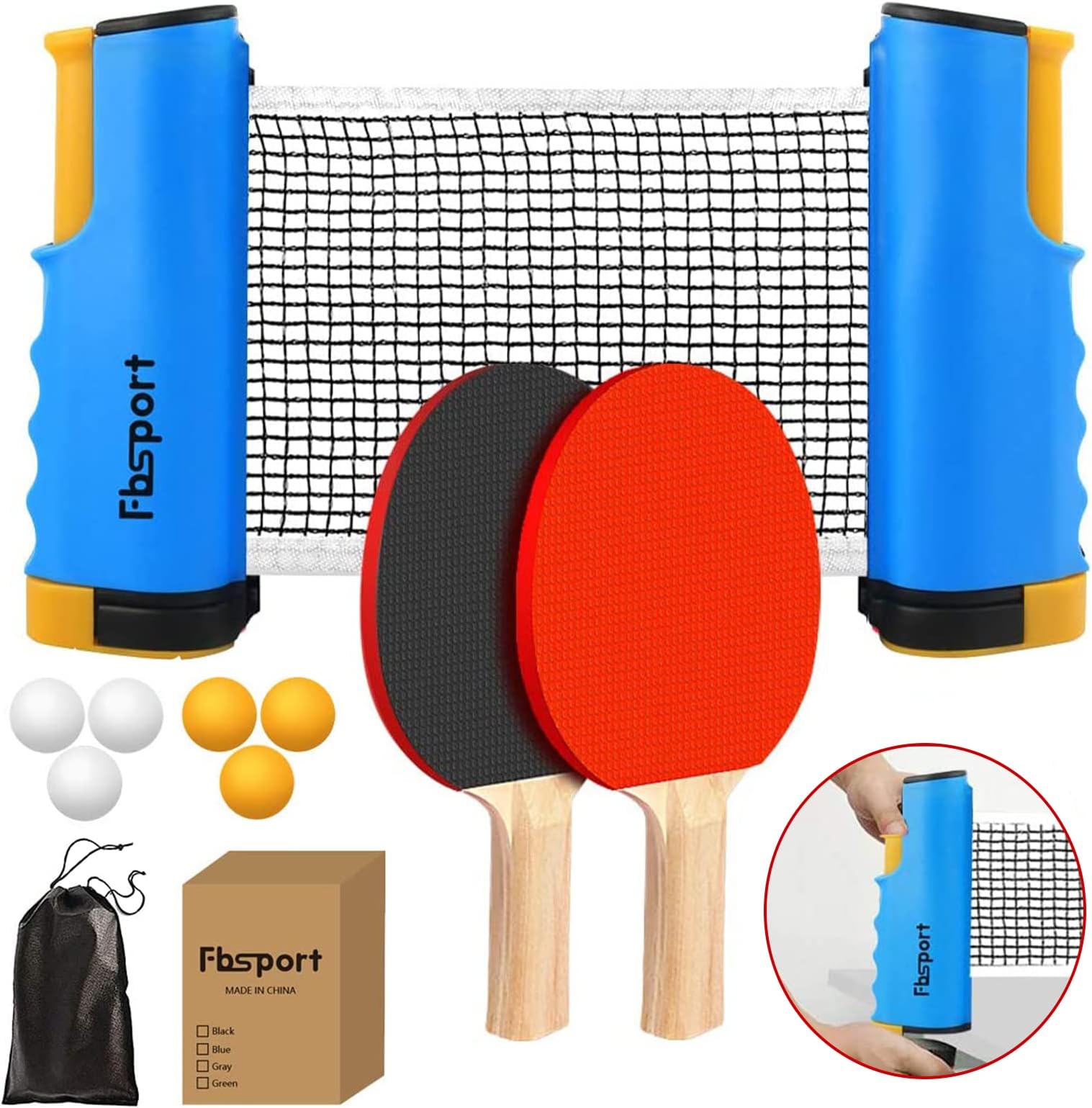 table tennis set ping pong set table table tennis table bats and balls, 2 Bats 6 Balls and extendable ping pong nets, Professional Ping Pong Racket Paddle Set with Carry Bag for Kids Adults