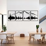 YIYA 4 Pcs Mountain Metal Wall Art Grande Forêt de Montagne Décor mural de montagne décoratif noir métal métal Sculptures murales verticales pour la maison Salon Chambre à coucher